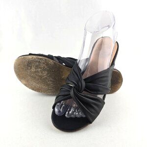 Nanette Lepore Women's Vanda Black Leather Knot Flat Slip On Sandals Size 6.5M